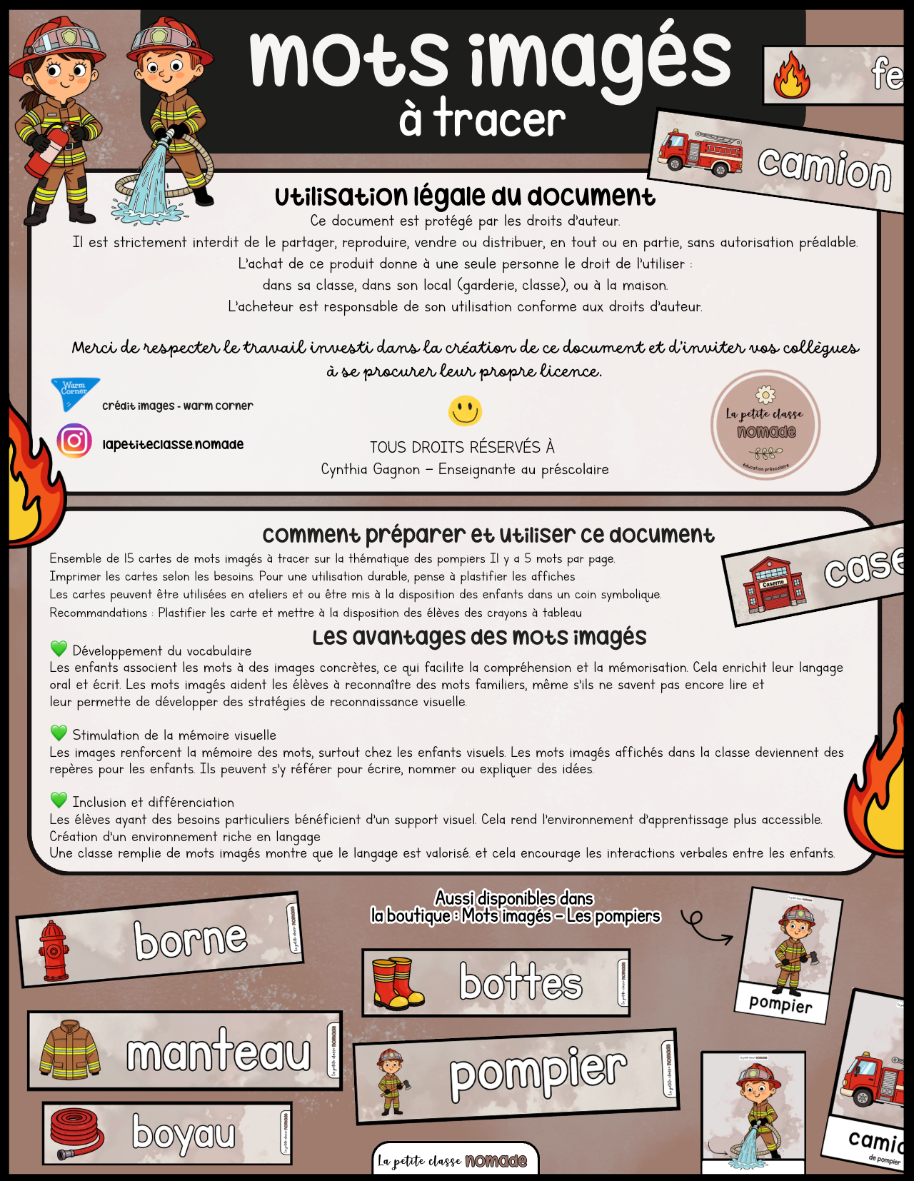 Mots imagés à tracer - Pompiers