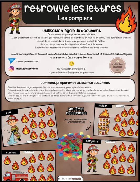 Retrouve les lettres - Pompiers