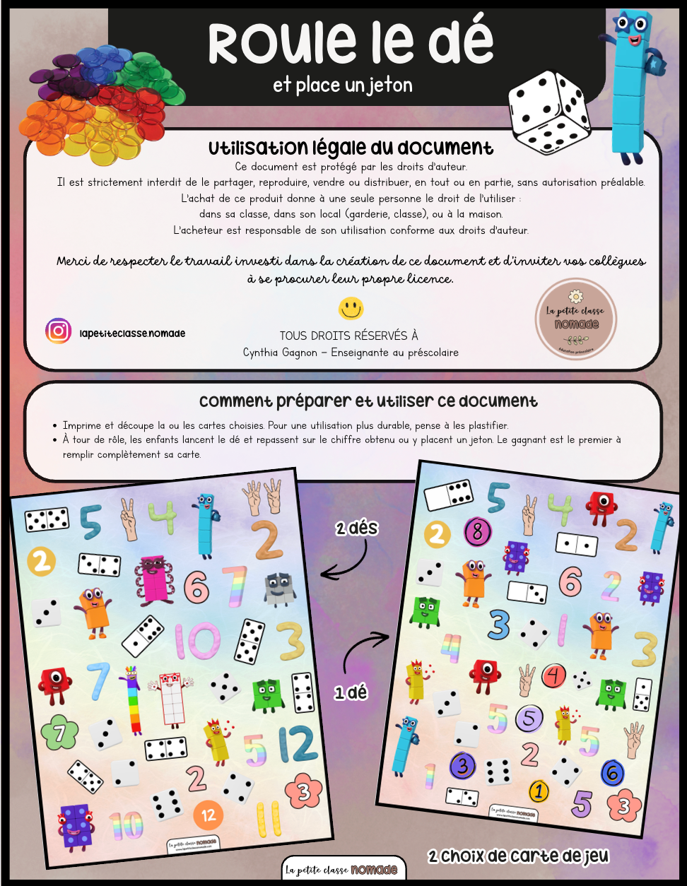 Roule le dé et place un jeton - Numberblocks