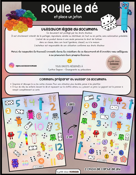 Roule le dé et place un jeton - Numberblocks