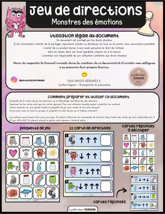 Jeu de directions - Monstres des émotions