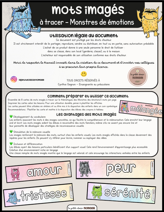 Mots imagés à tracer - La couleur des émotions