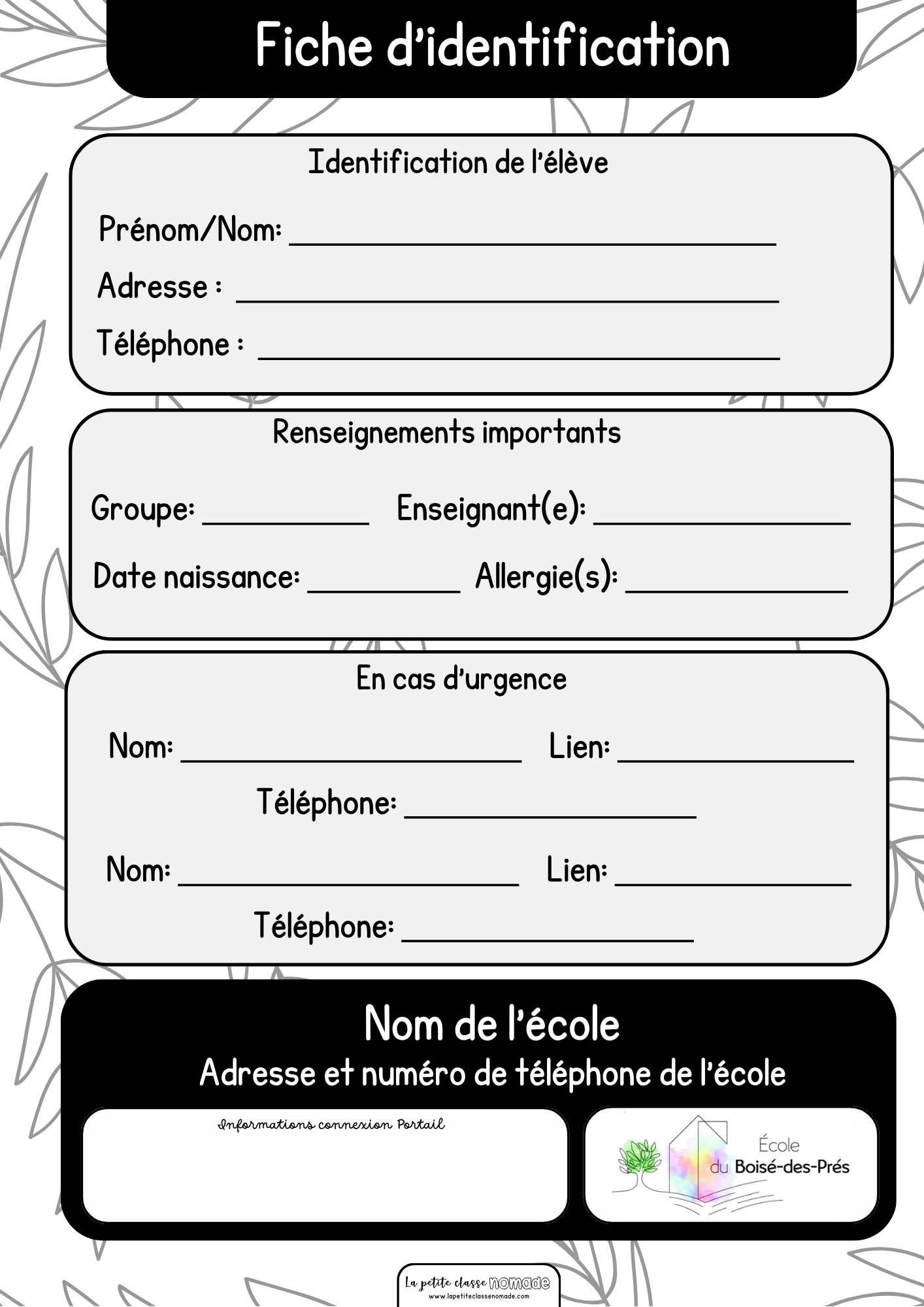 Agenda élève - Préscolaire format PDF