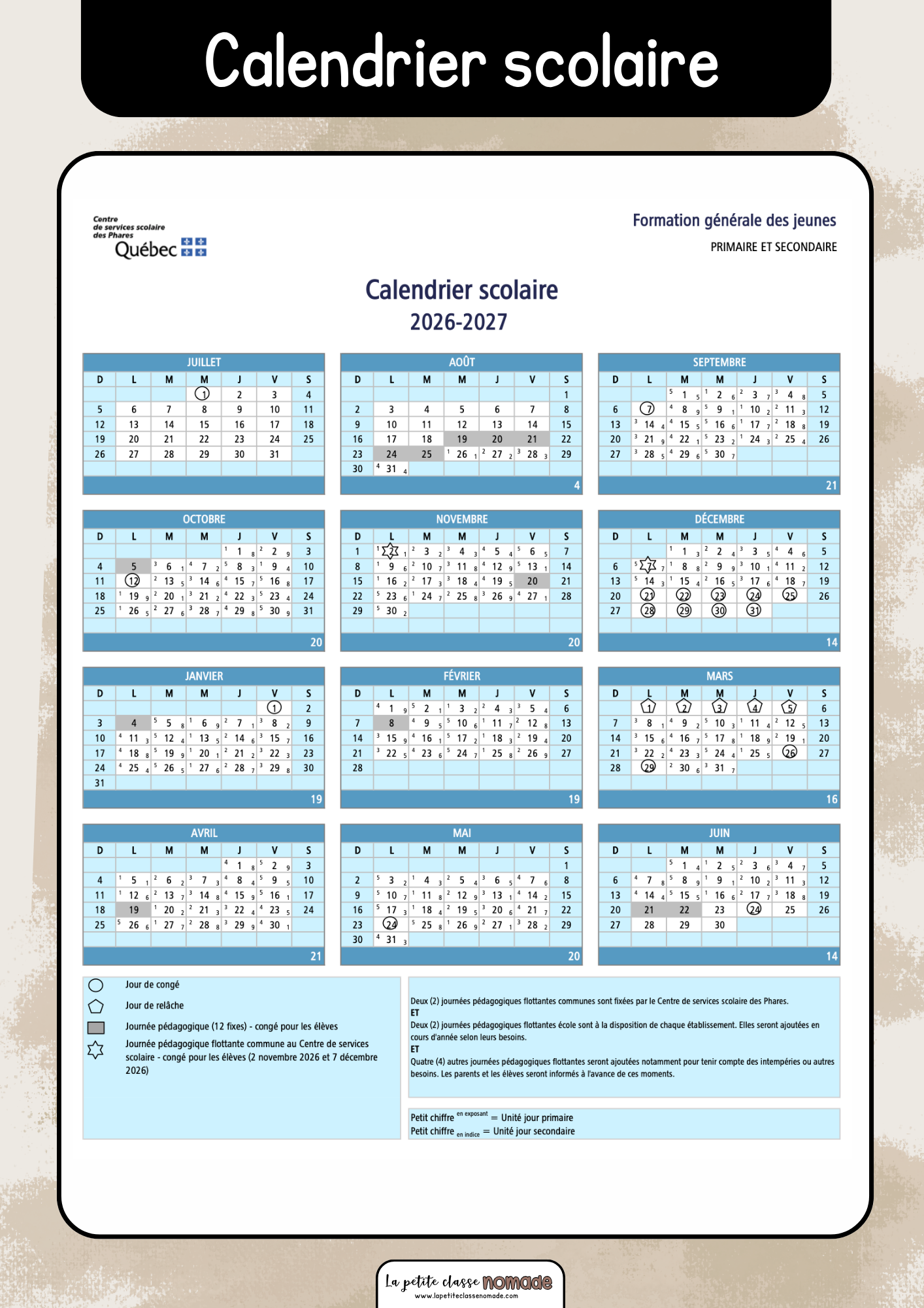 Agenda élève - Préscolaire format PDF