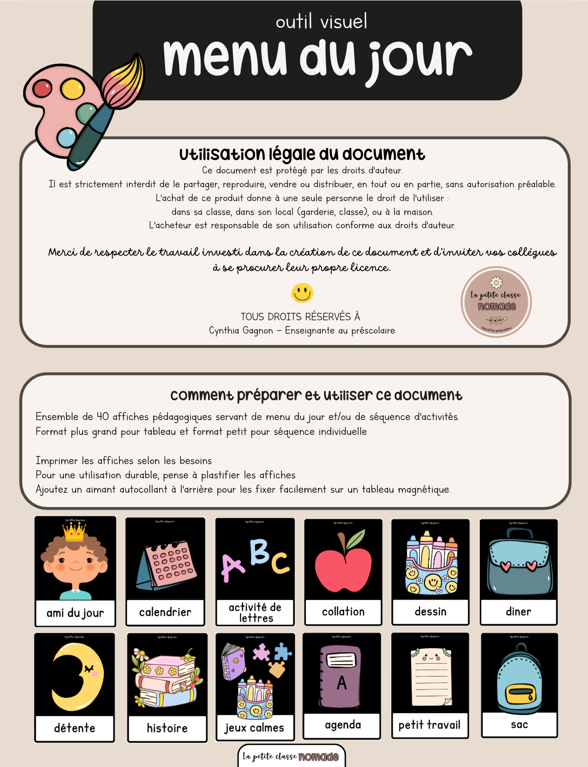Menu du jour et Séquence individuelle – La petite classe nomade